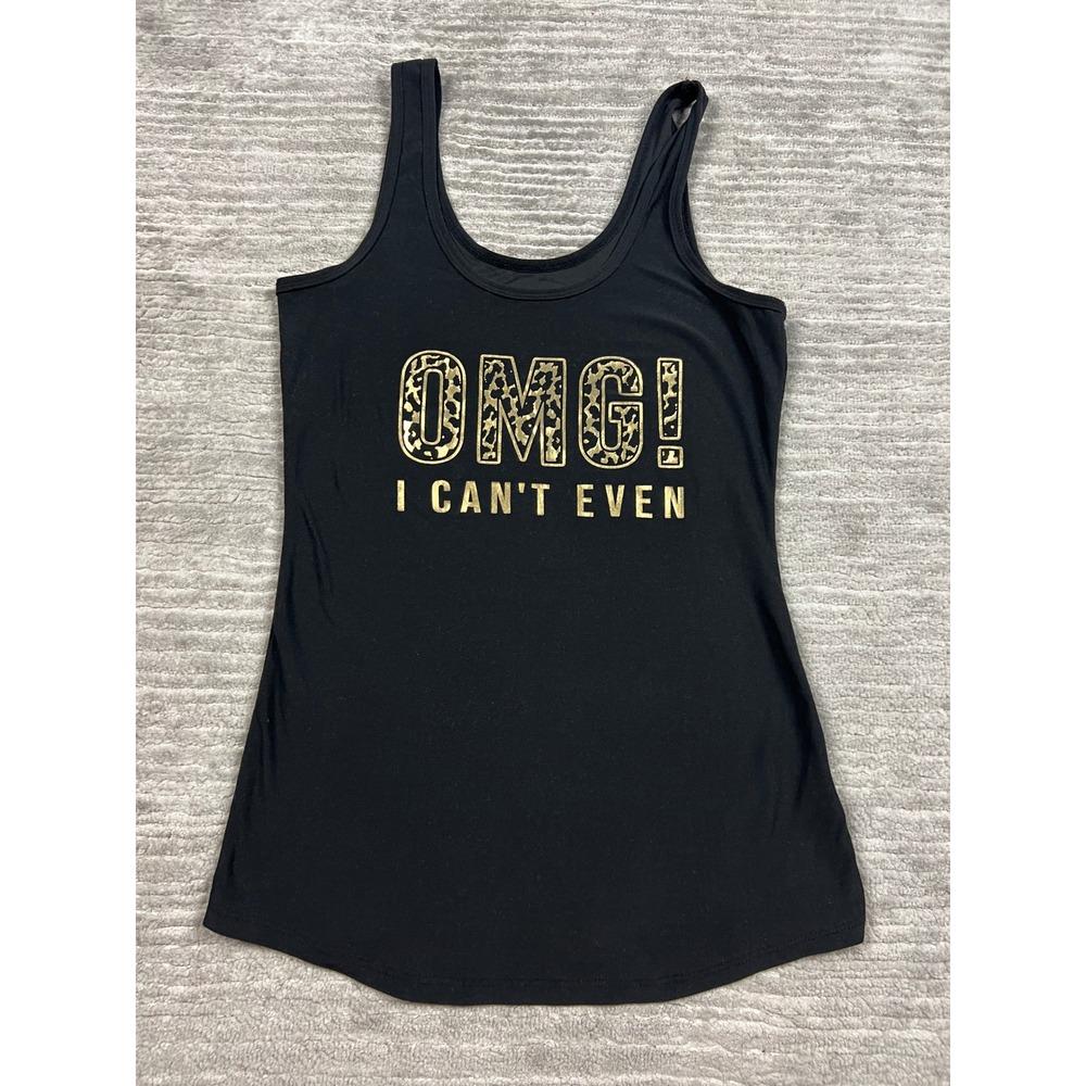 No Boundaries Tank Top Women M Black OMG I Cant Even Graphic Leopard Print Scoop